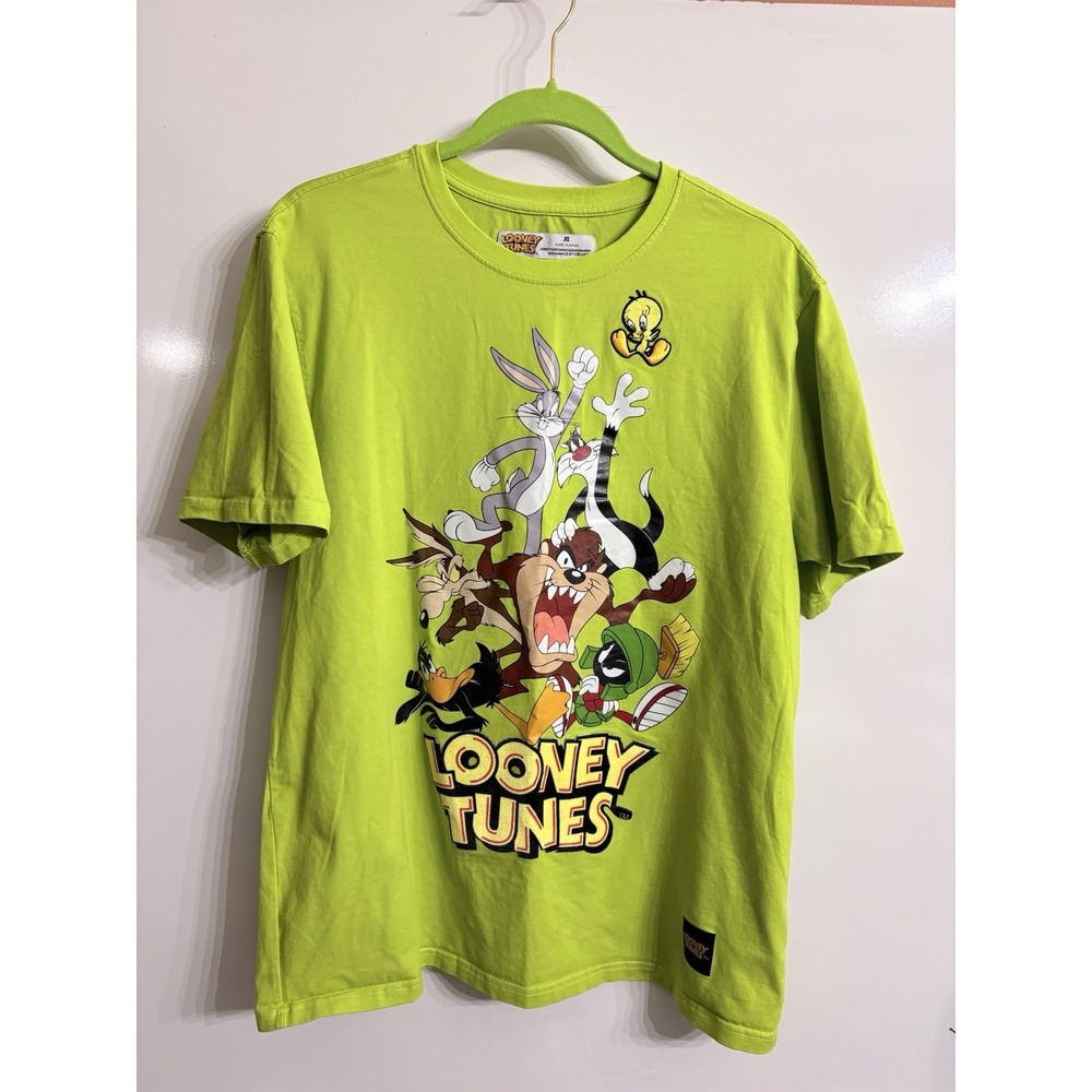 Lime Green Looney Tunes Shirt XL With Patches